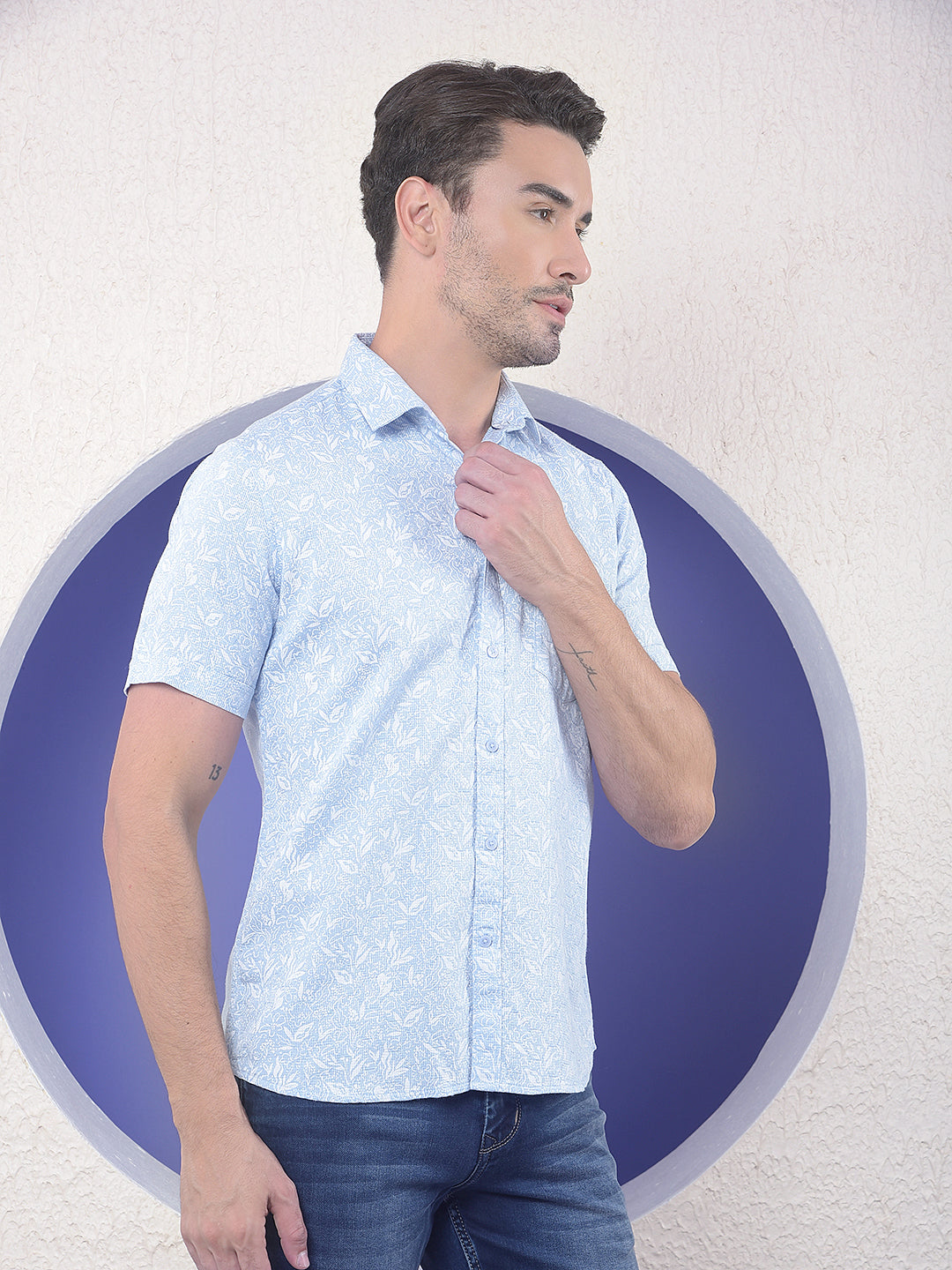Blue Floral Printed 100% Cotton Shirt