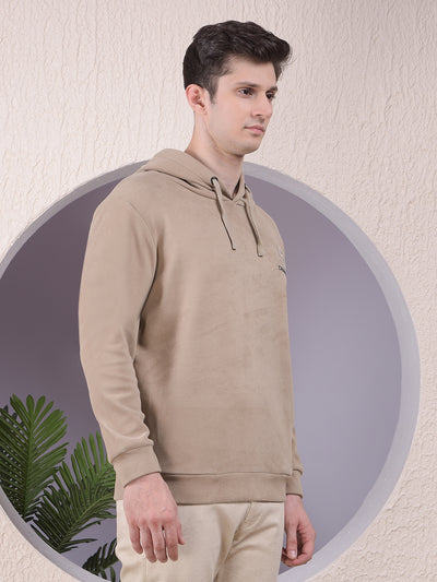 Beige Graphic Print Hooded Neck Sweatshirt