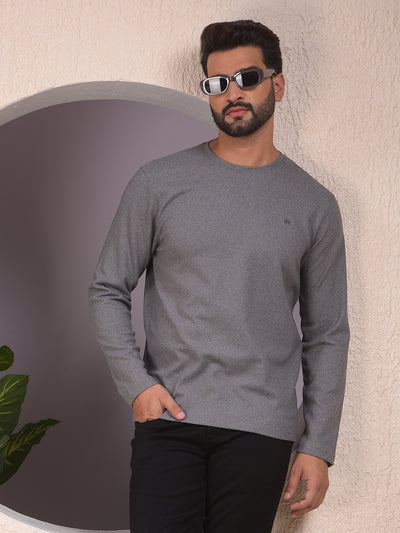 Grey Textured Knit Sweatshirt