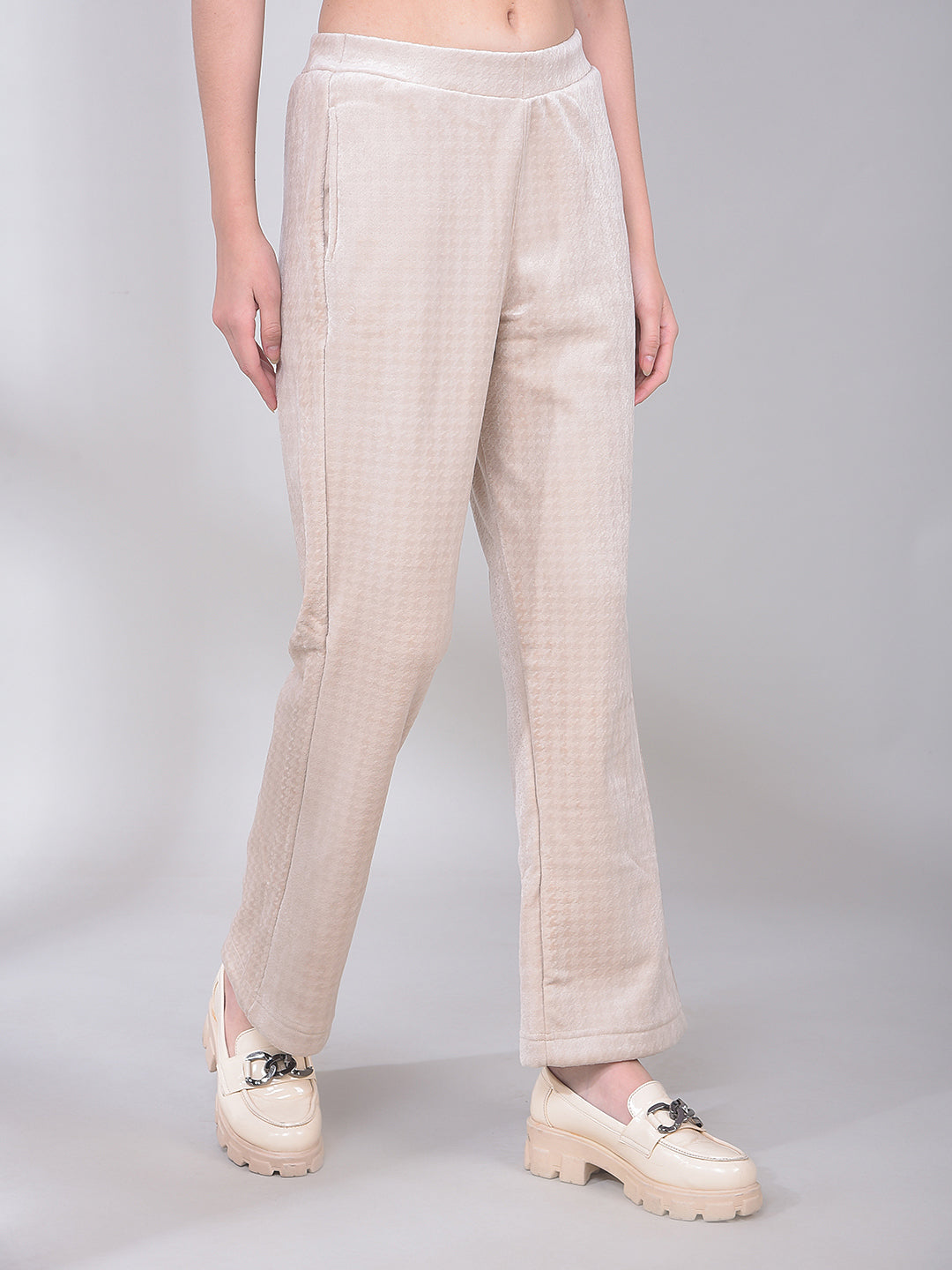 Beige Jacquard Casual Trackpants