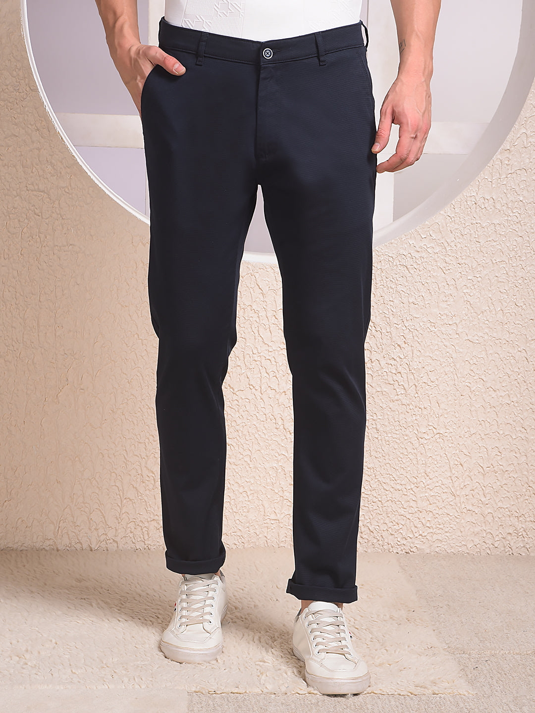  Obsidian Dobby Fit Navy Blue Trousers