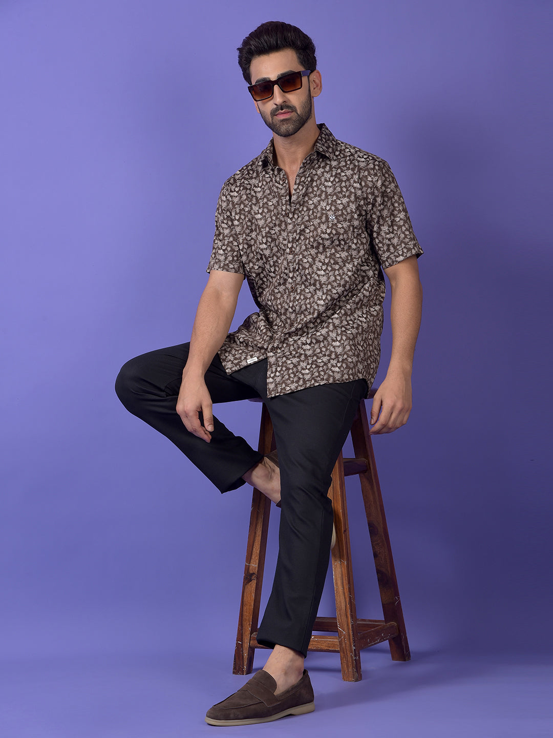 Brown Printed 100% Cotton Shirt