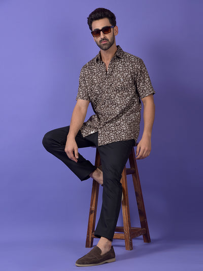 Brown Printed 100% Cotton Shirt