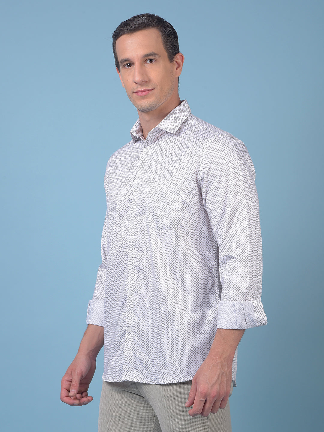 Beige Printed 100% Cotton Shirt