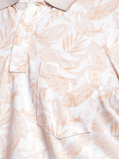 Peach Floral Print Polo-Neck T-Shirt