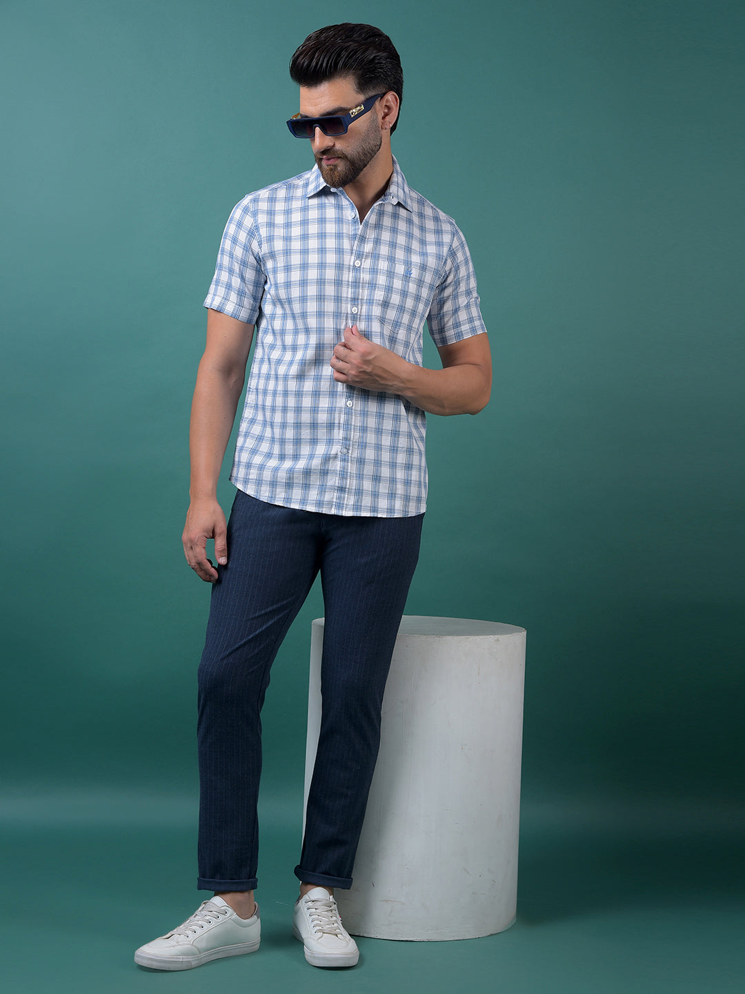 Navy Blue Vertical Stripes Trousers