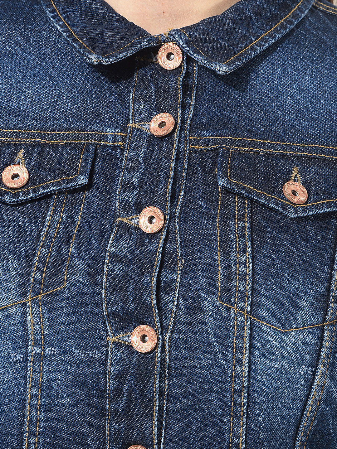 Blue 100% cotton Crop Denim Jacket