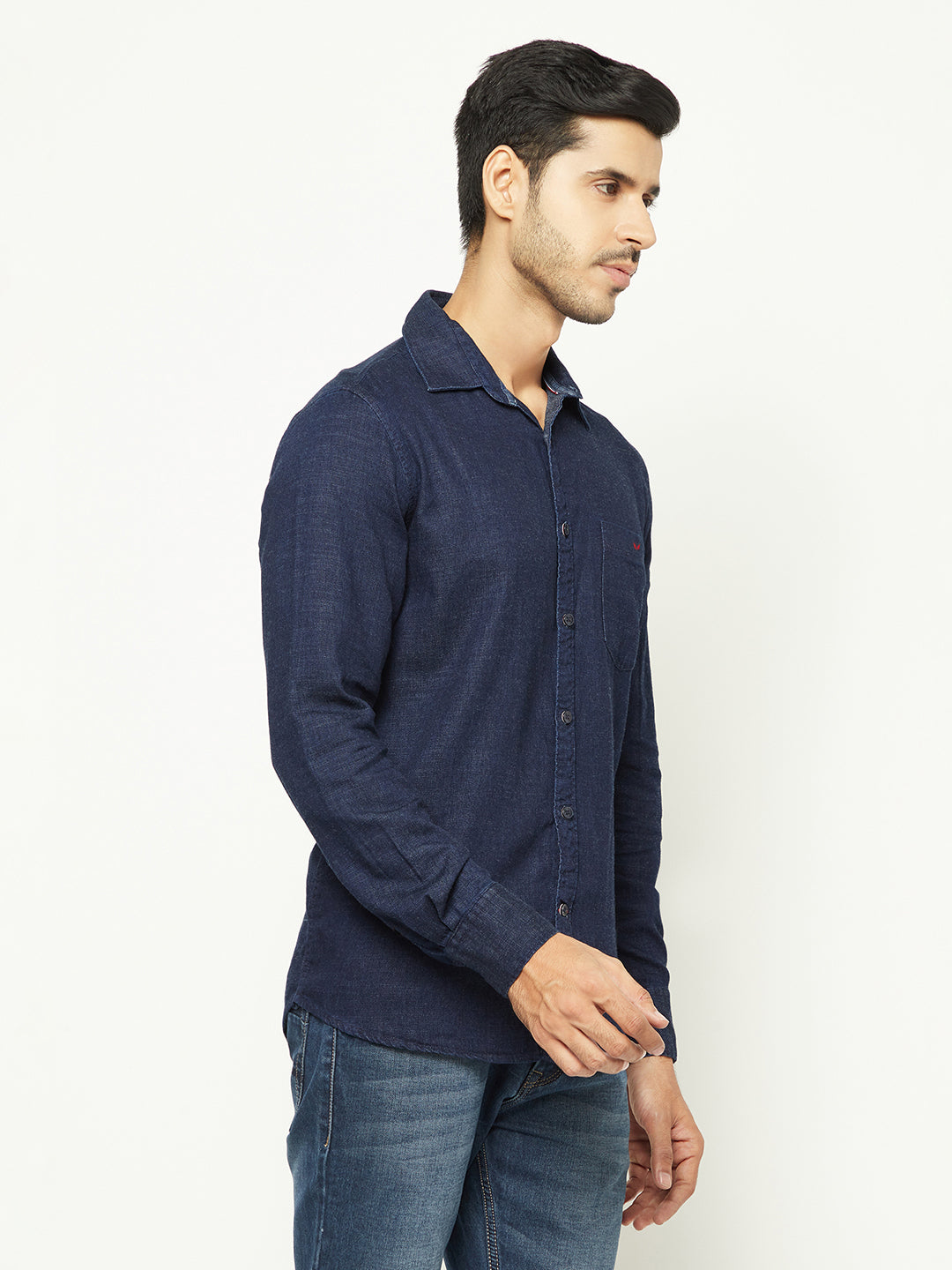 Navy Blue 100% Cotton Denim Shirt