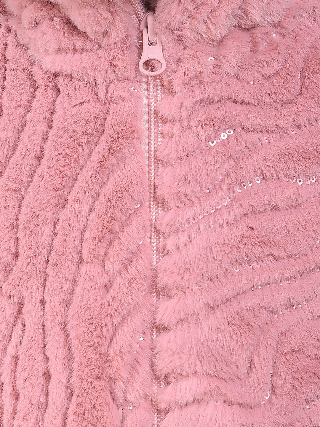 Pink Embellished High Neck Fur Jacket