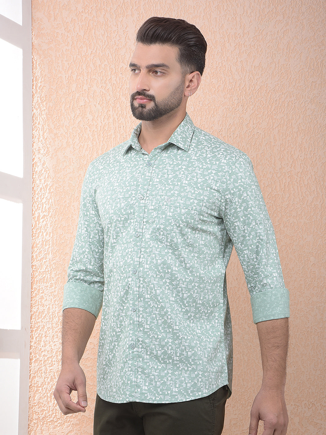 Green Printed 100% Cotton Shirt