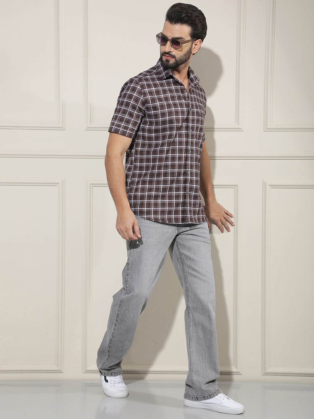 Brown Checked 100% Cotton Shirt