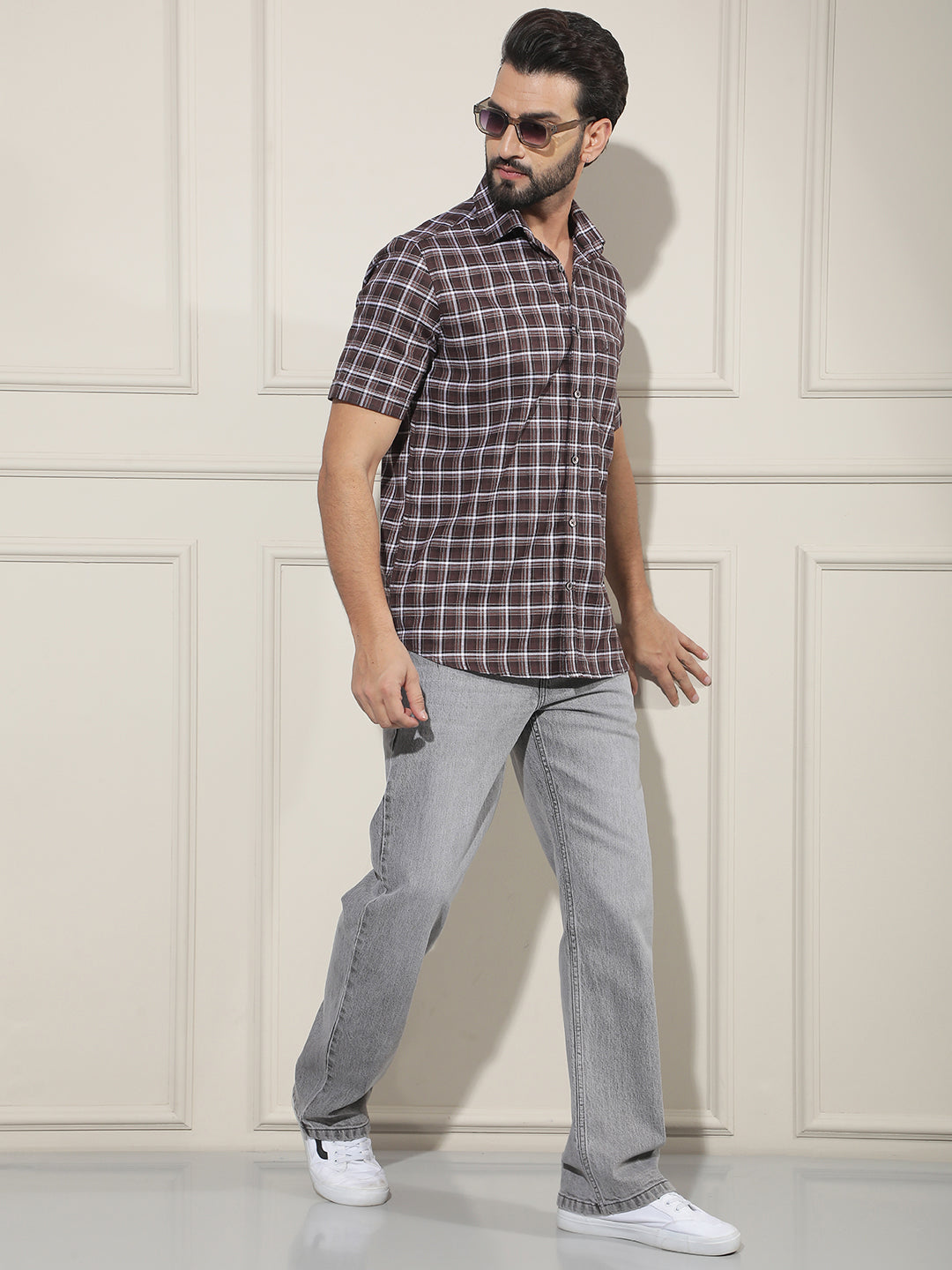 Brown Checked 100% Cotton Shirt