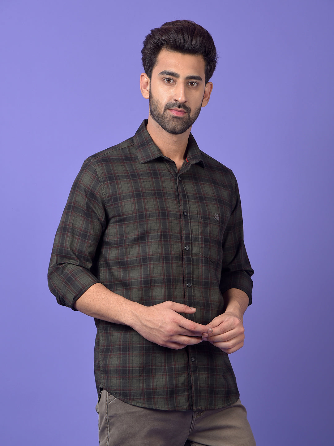 Green Checked 100% Cotton Shirt