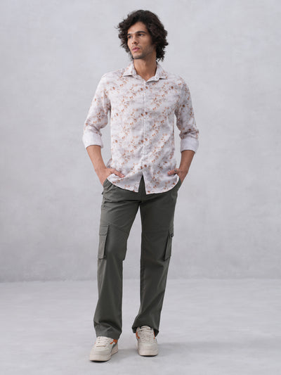 Peach Floral Print Linen Shirt