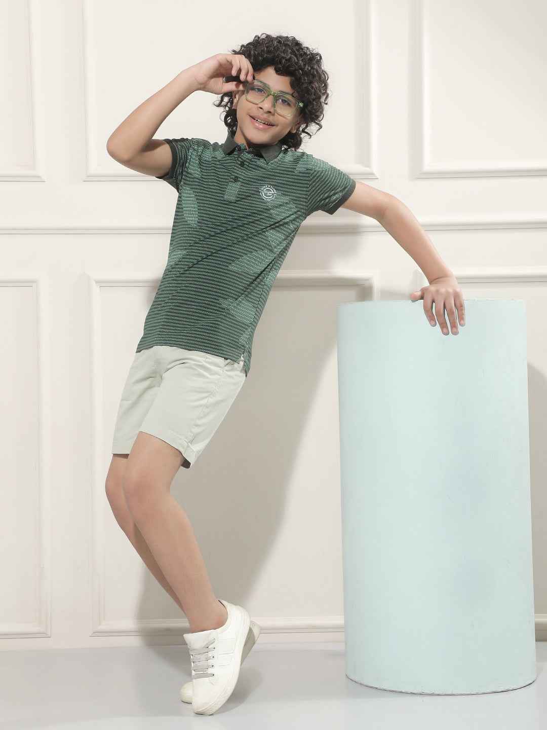 Green Floral Print Polo Neck T-Shirt