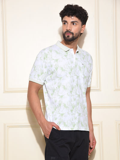 Green Floral Print Polo Neck 100% Cotton T-Shirt