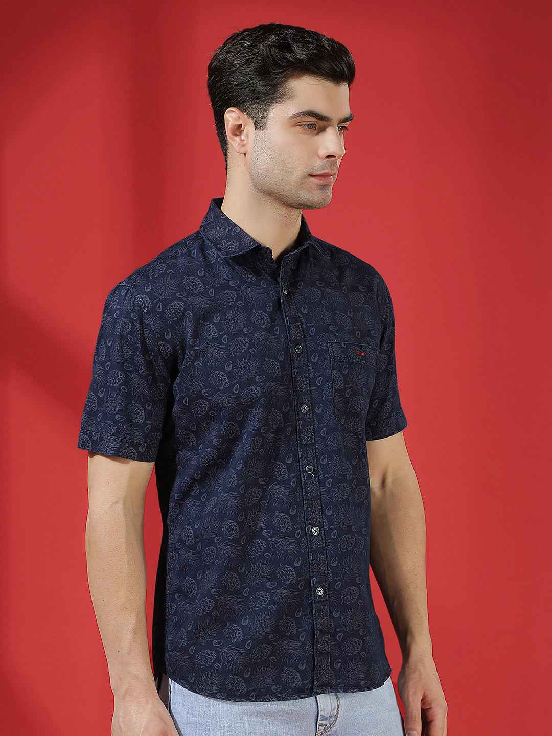 100% Cotton Navy Blue Floral Print Shirt