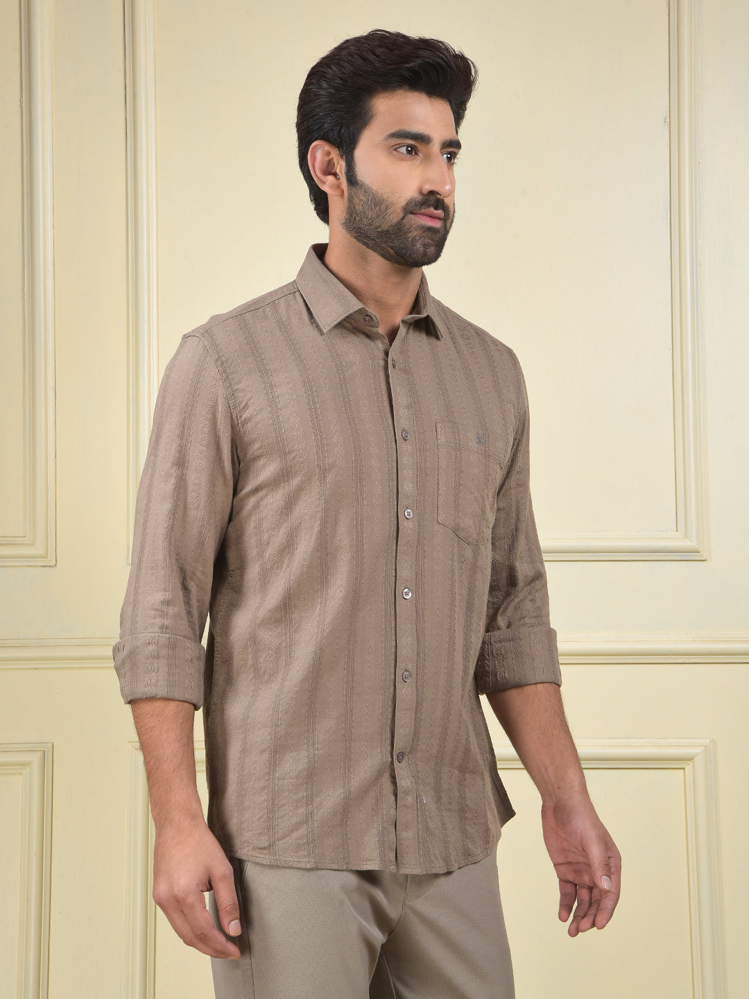Grey Vertical Stripes 100% Cotton Shirt