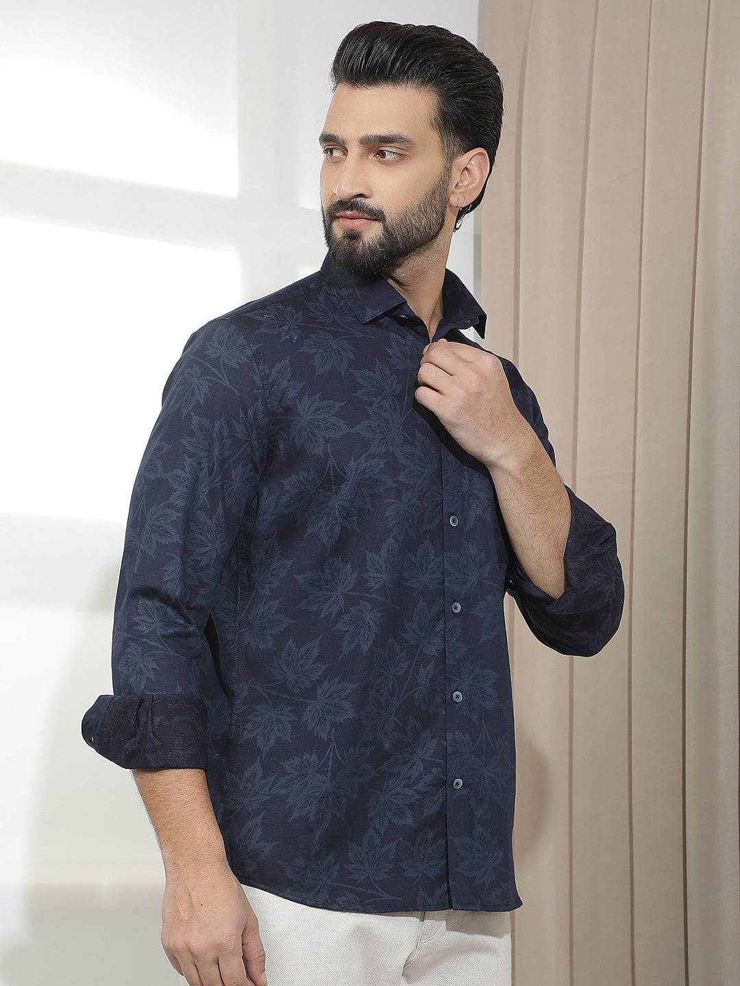 Navy Blue Floral Print Shirt