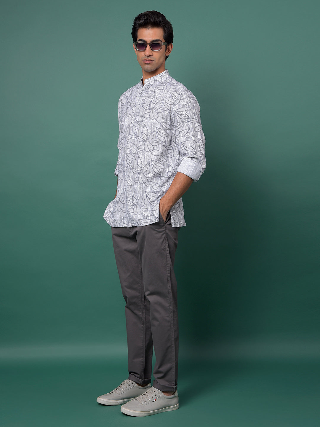 Grey Floral Print Kurta
