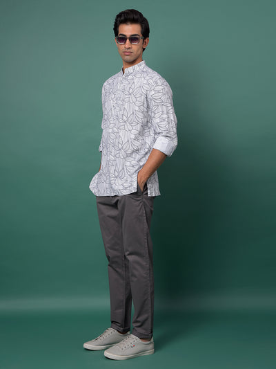 Grey Floral Print Kurta