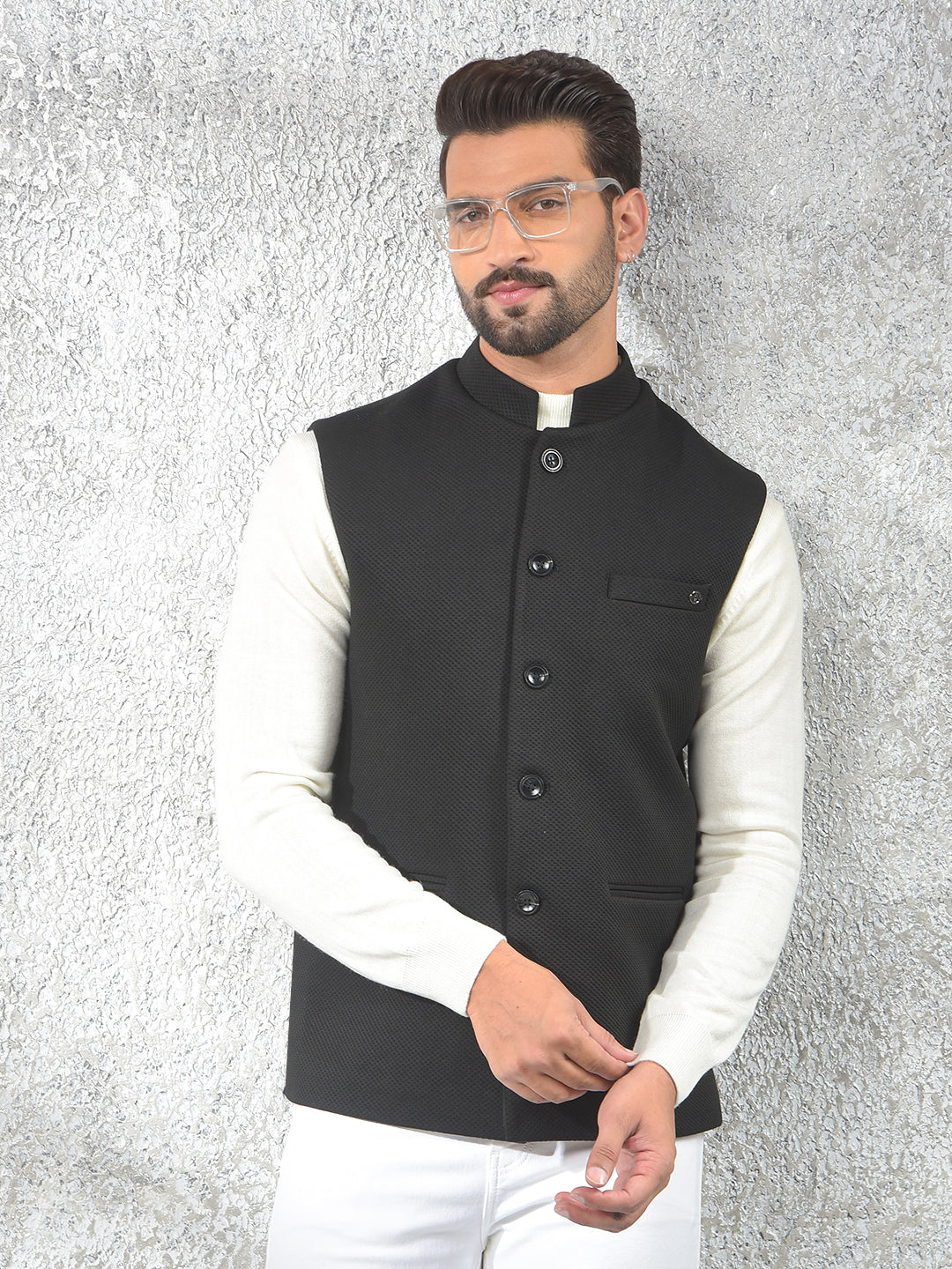 Black Jacquard Waist Coat