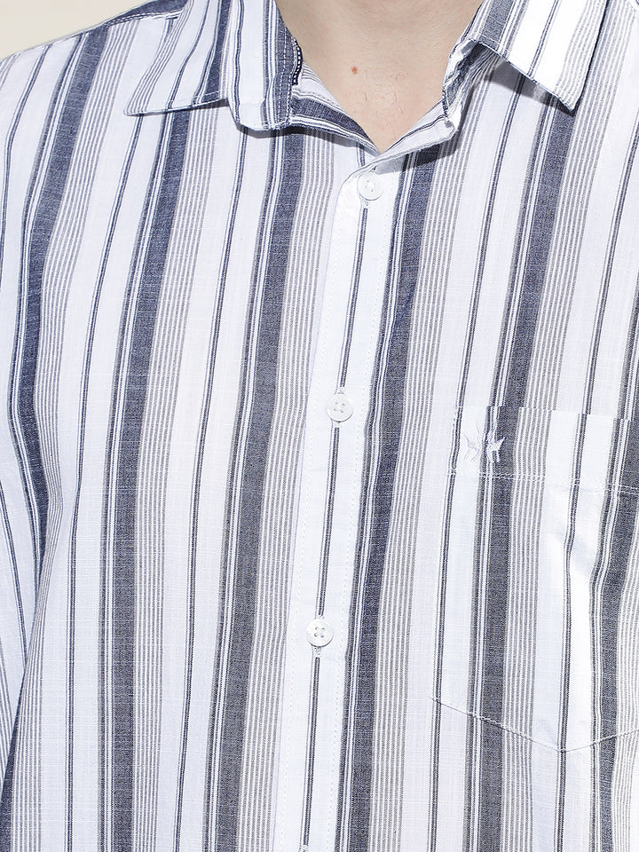 White Vertical Striped 100% Cotton Shirt