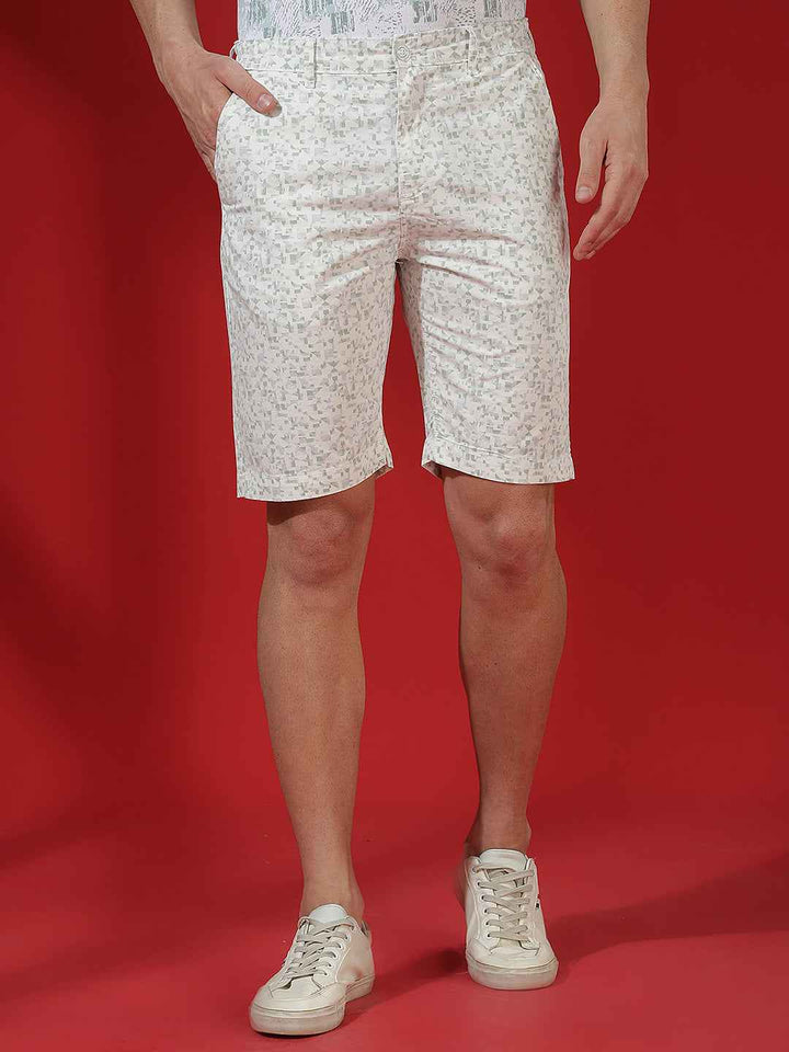 White Printed 100% Cotton Shorts