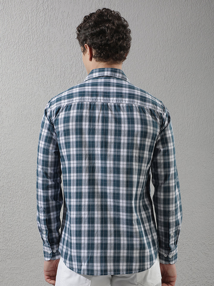 Teal Green 100% Cotton Checked Shirt