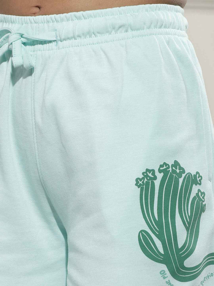 Graphic Print Green Shorts