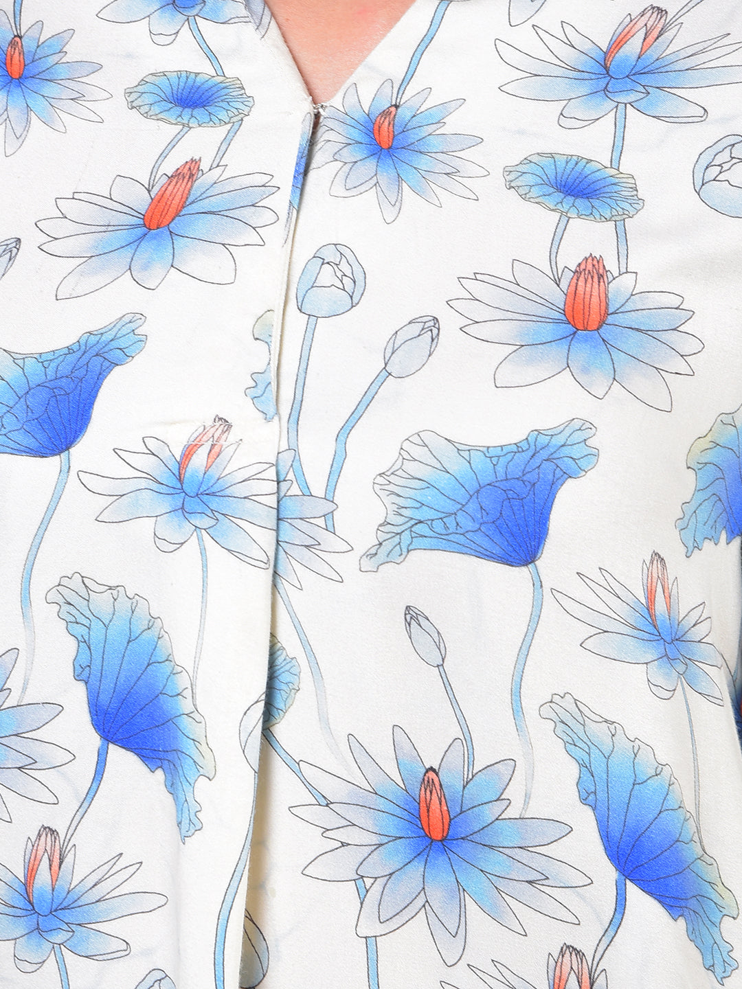 Blue Floral Print V-Neck Top