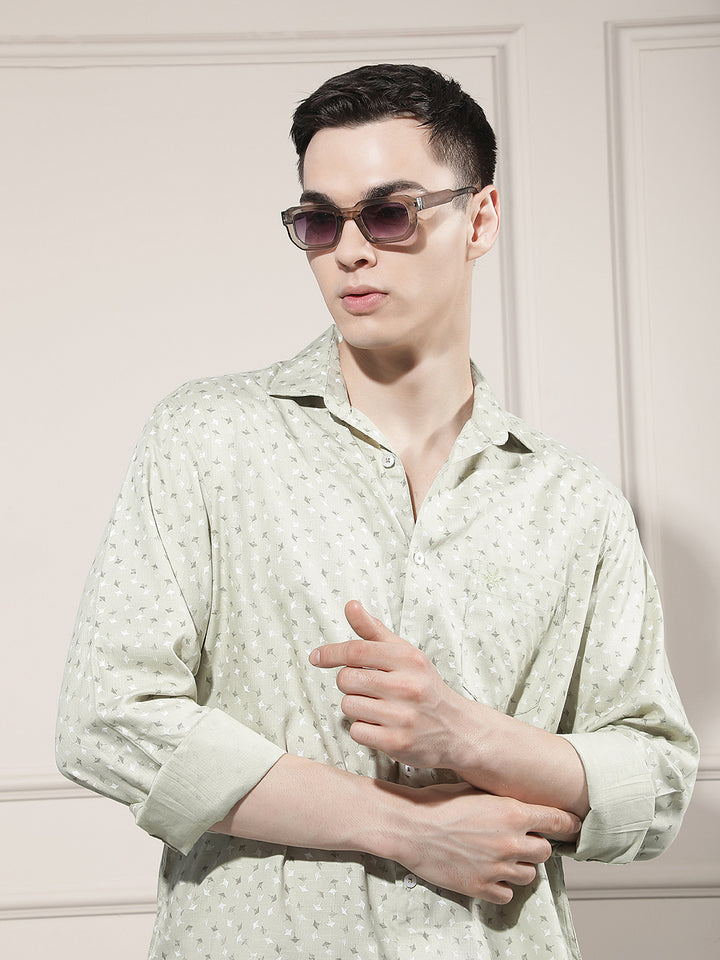 Classic Sage Green Printed Shirt