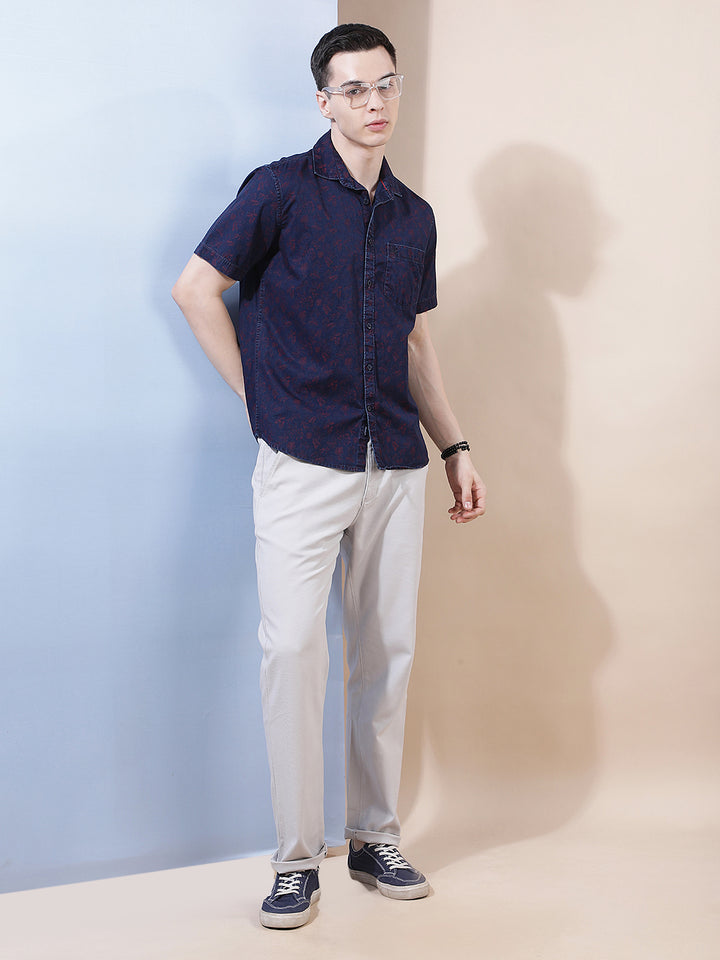Wine Floral Print 100% Cotton Shirt