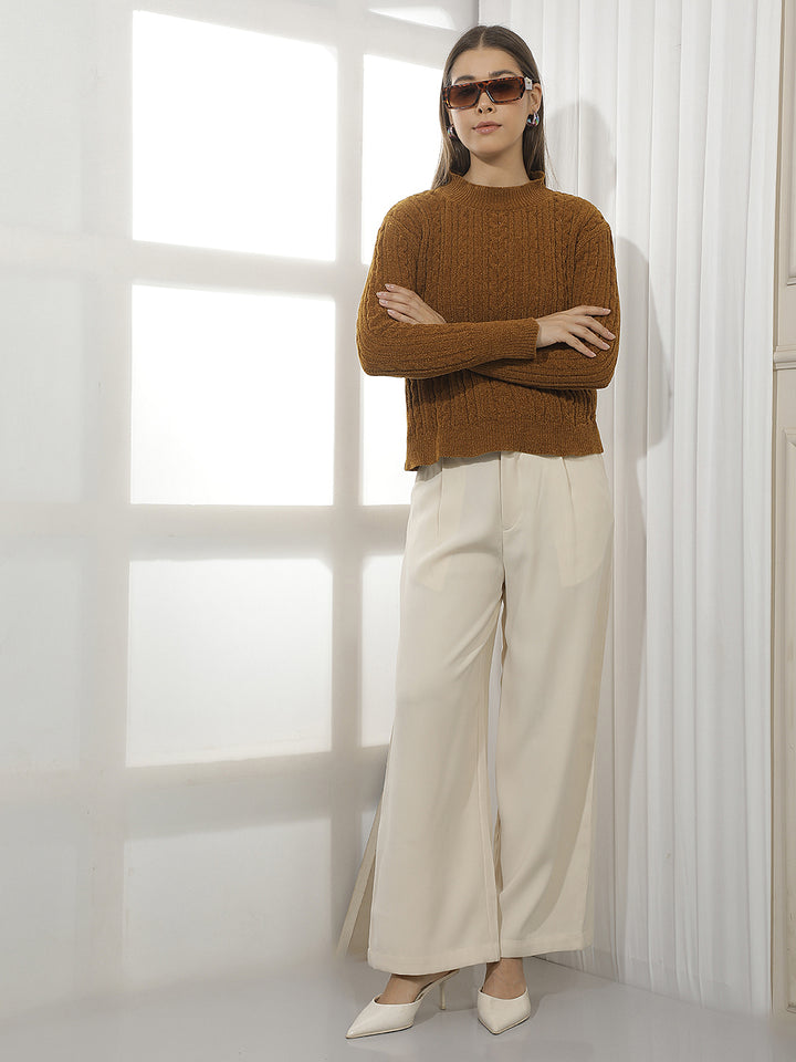 Brown Jacquard Mock Neck Sweater