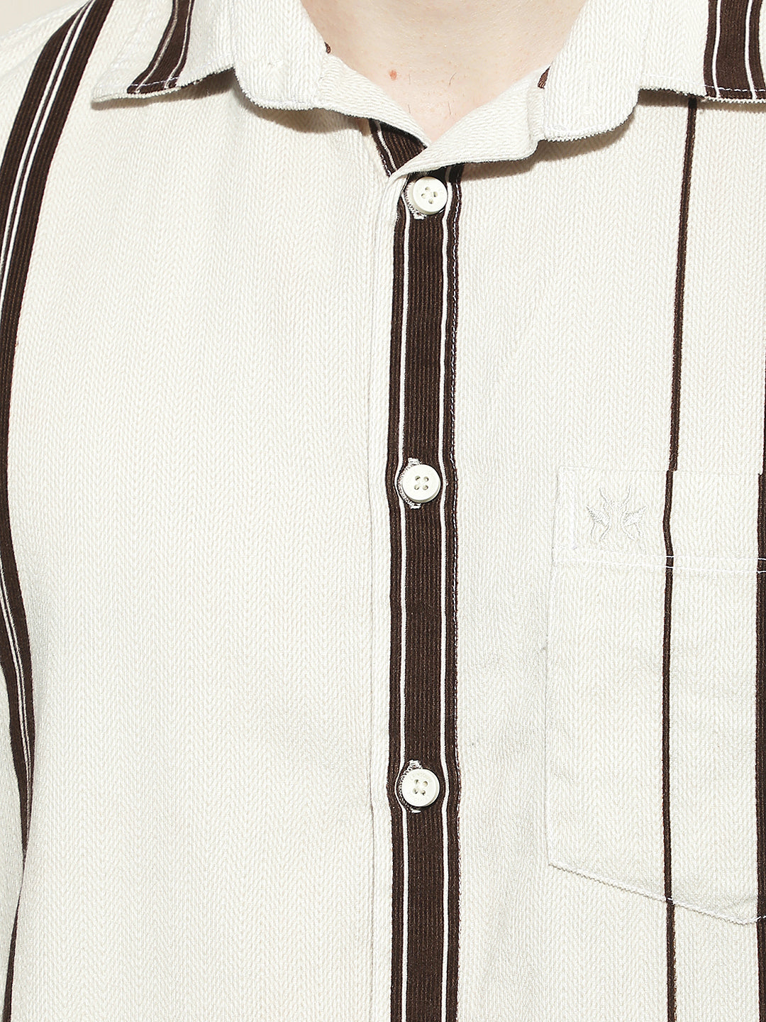 Brown Vertical Stripes 100% Cotton Corduroy Shirt
