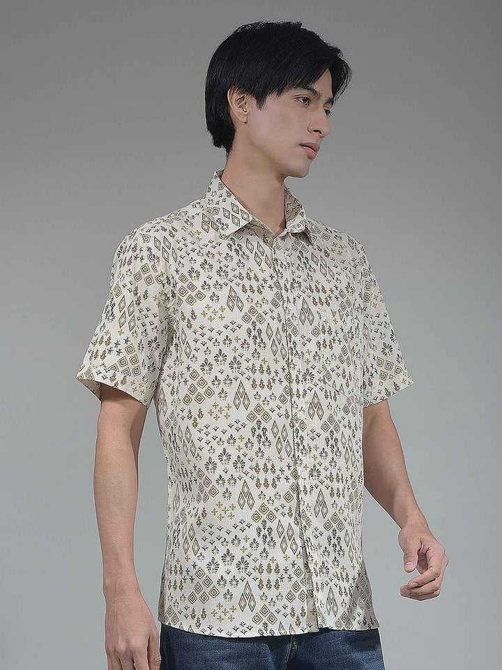 Beige Printed Linen Shirt