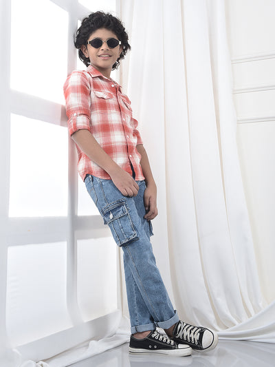 Blue 100% Cotton Straight Cargo Jeans