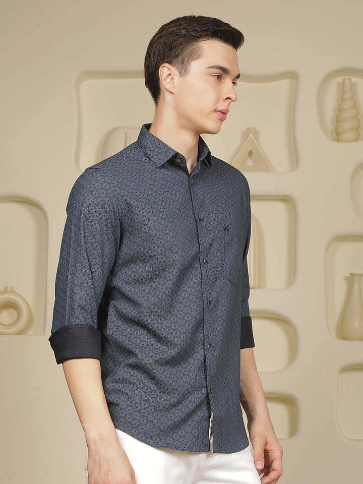 Navy Blue Floral Print Shirt