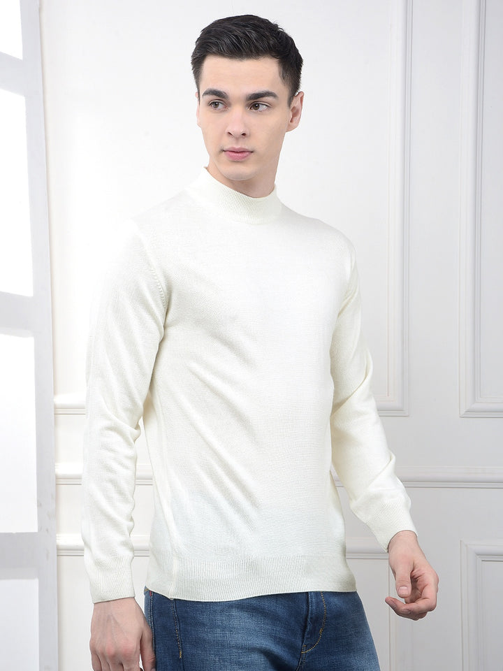 Off White High-Neck Knitted Sweater