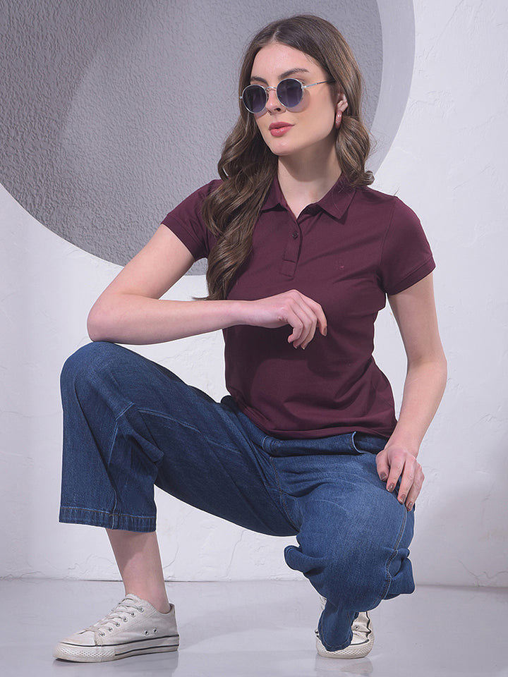 Wine Polo Neck T-Shirt