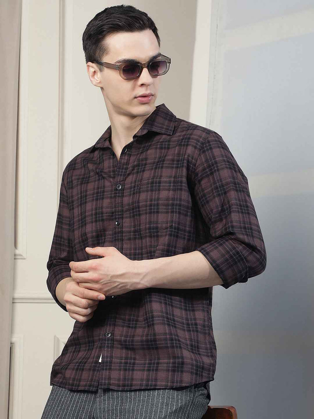 100% Cotton Wine Checked Shirt