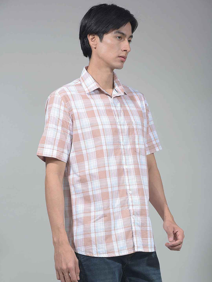 Peach Checked 100% Cotton Shirt