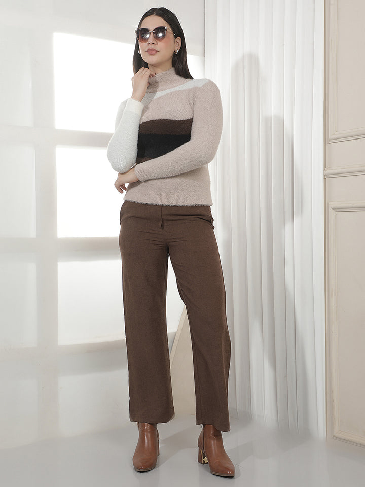 Brown Wide Leg Casual Trousers