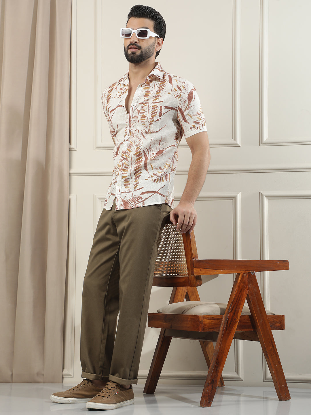 Red Floral Print Linen Shirt