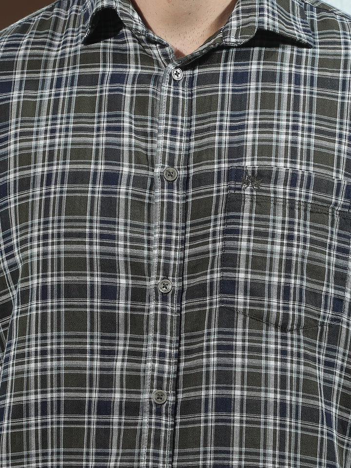 Green 100% Cotton Checked Shirt