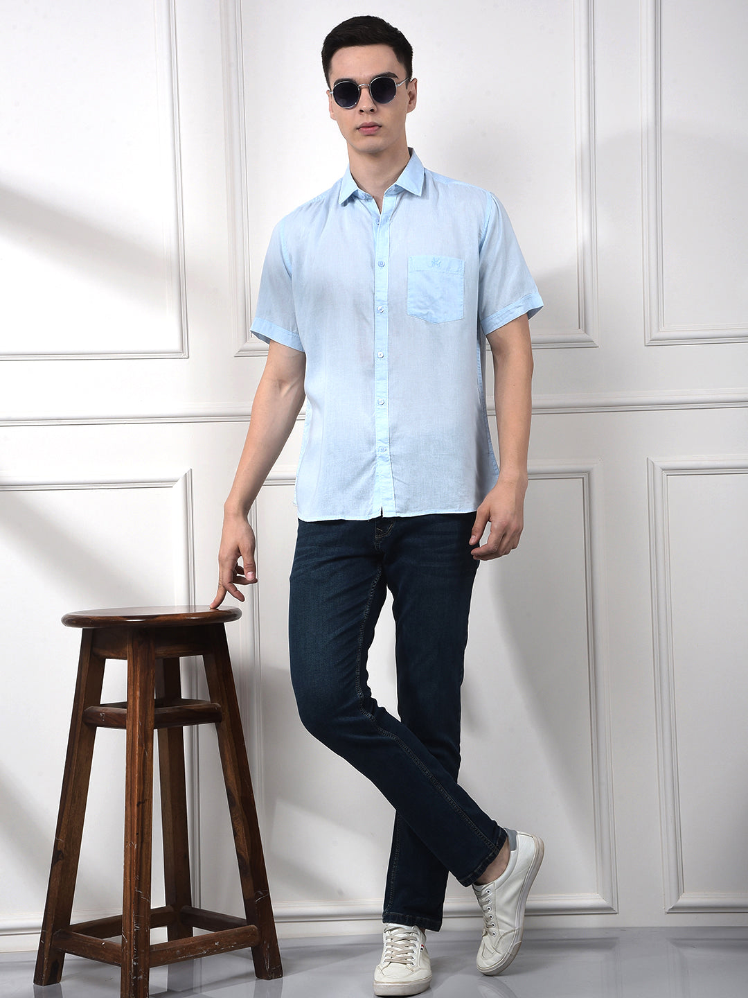 Breeze Blue Linen Short Sleeve Shirt