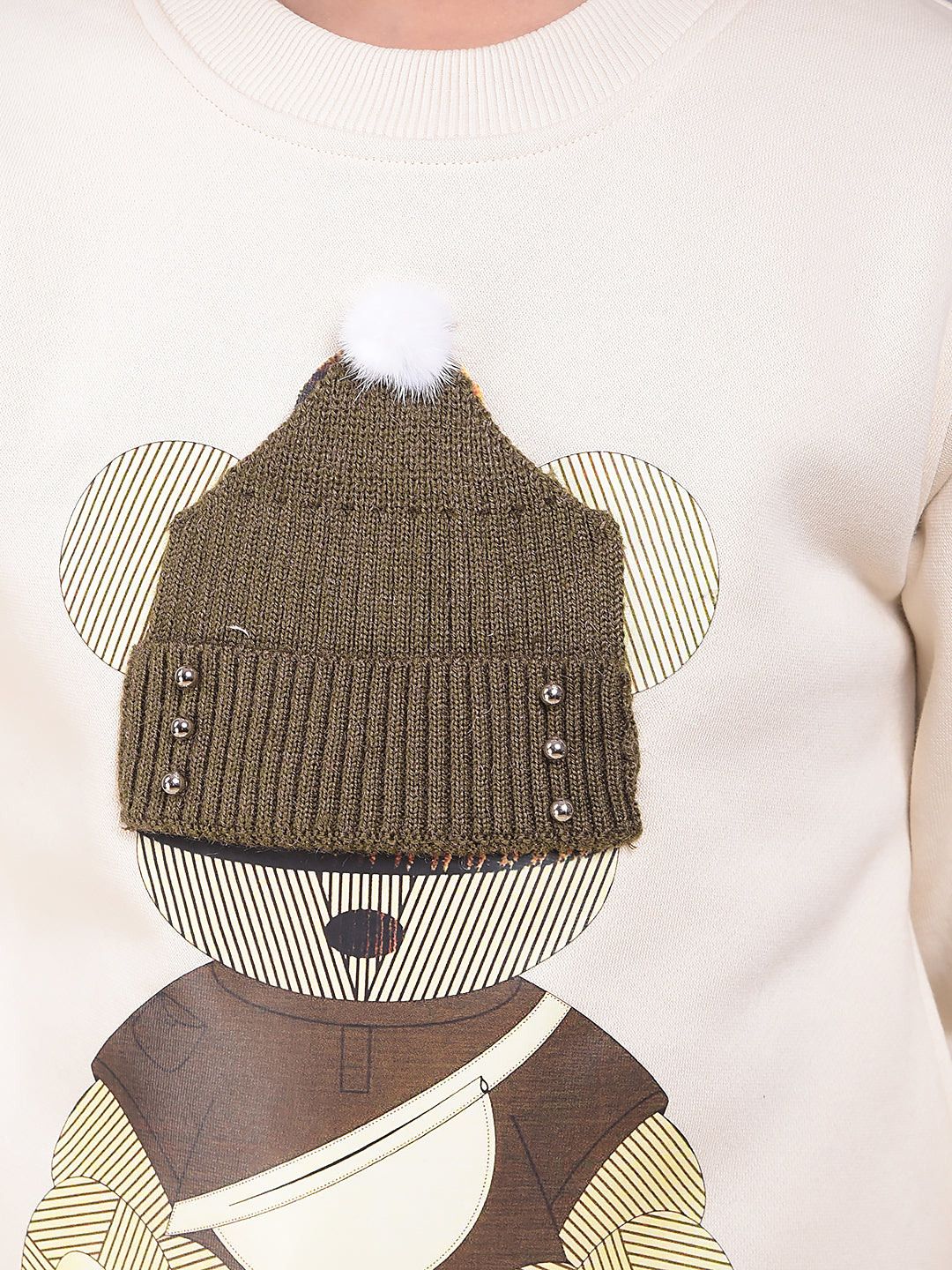 Beige Embroidered Sweatshirt