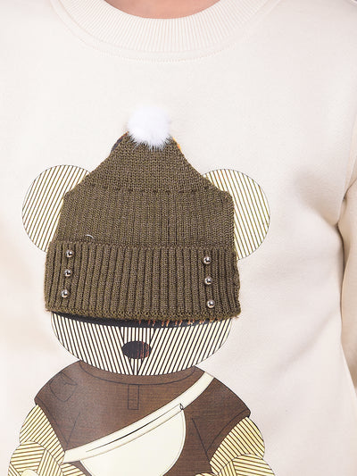 Beige Embroidered Sweatshirt