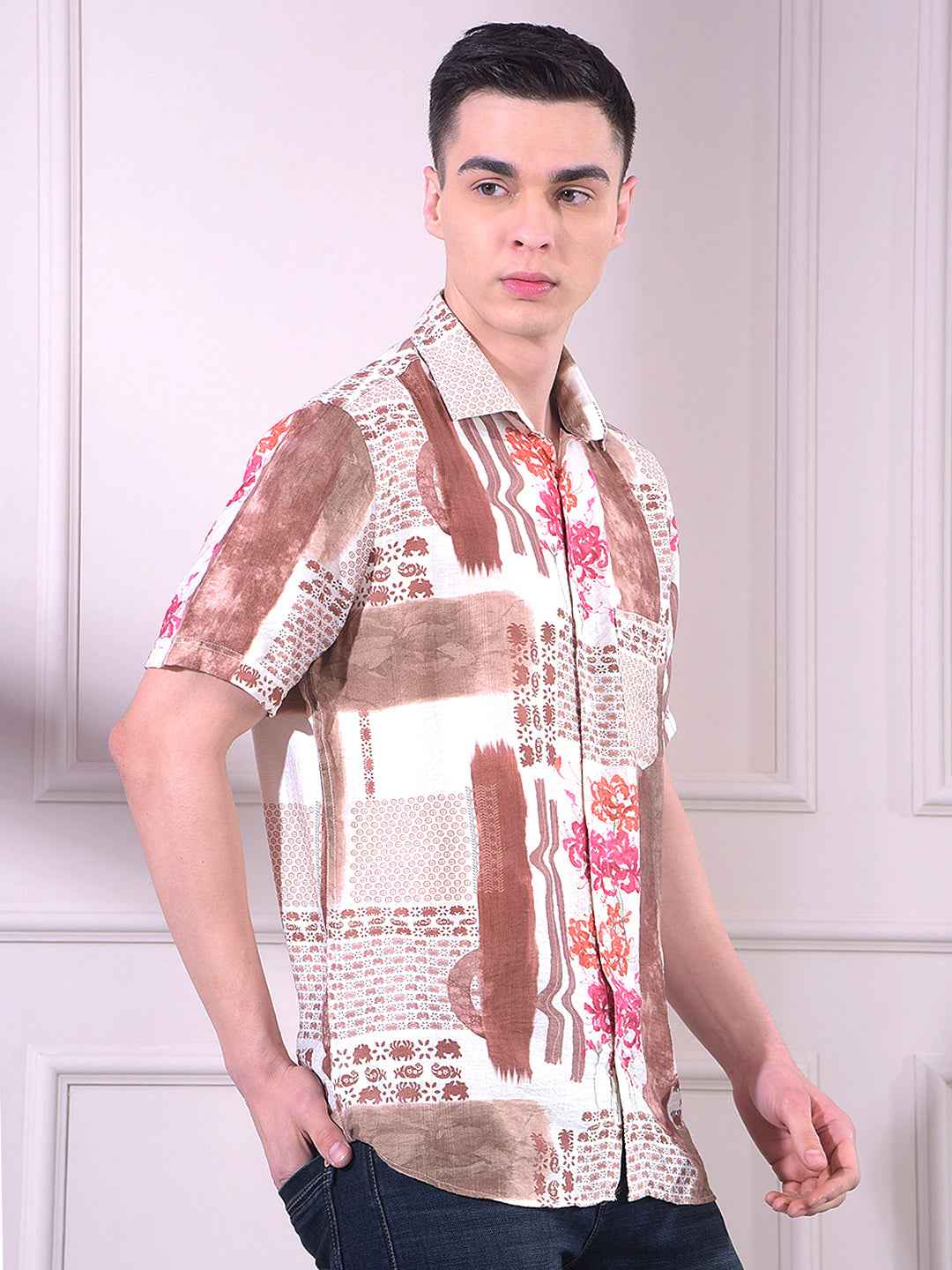 Brown Floral Print Shirt