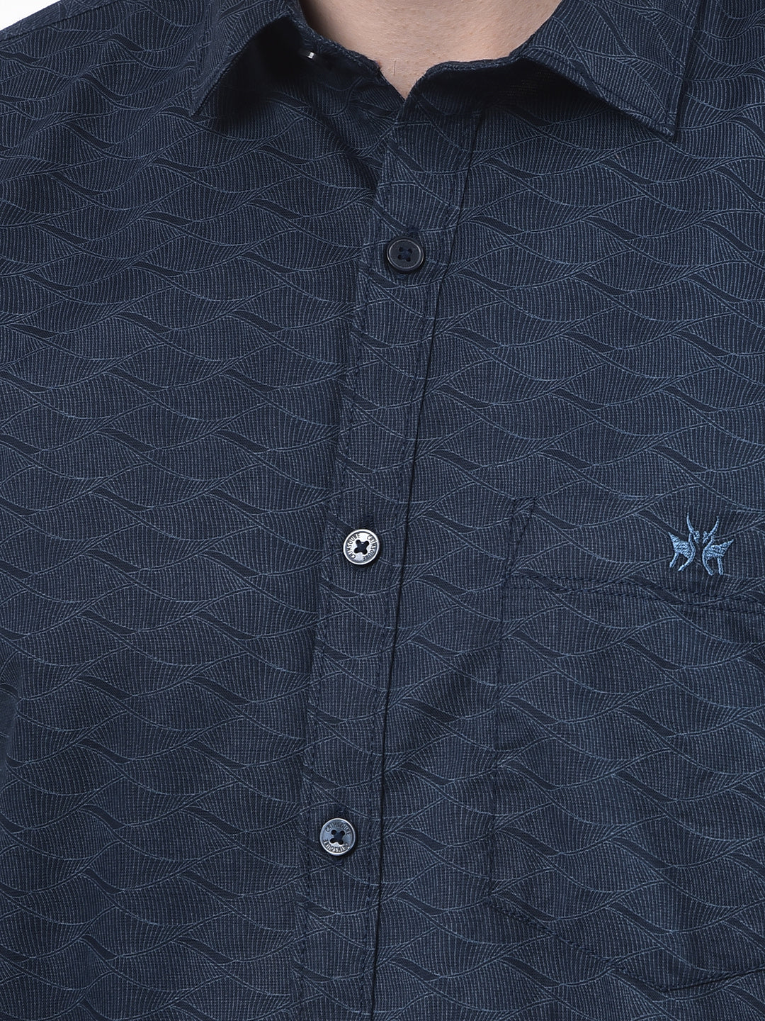 Navy Blue Printed 100% Cotton Shirt